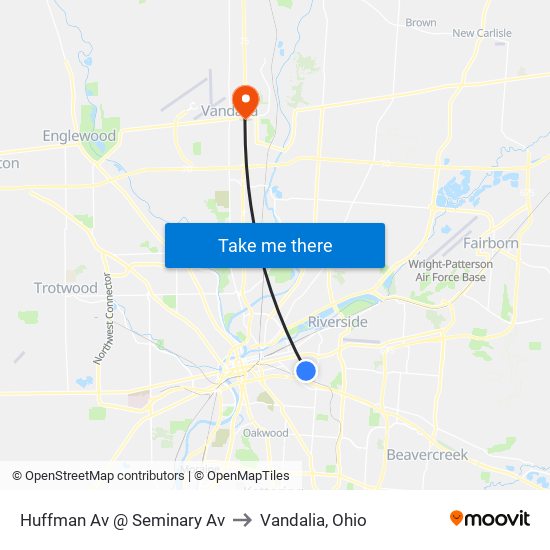 Huffman Av @ Seminary Av to Vandalia, Ohio map