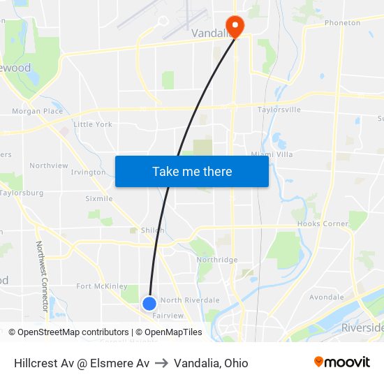 Hillcrest Av @ Elsmere Av to Vandalia, Ohio map