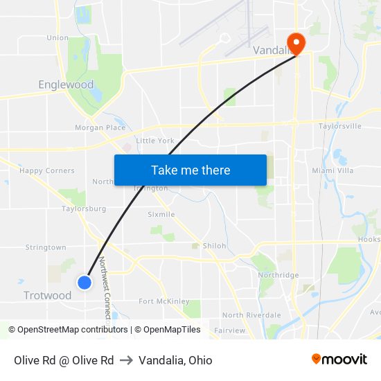Olive Rd @ Olive Rd to Vandalia, Ohio map