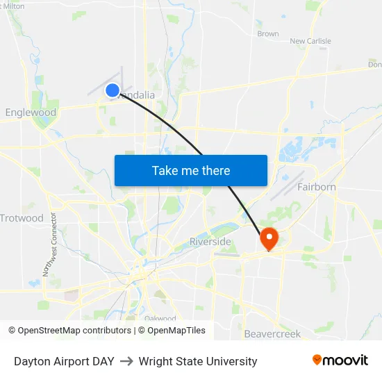 Dayton Airport DAY to Wright State University map