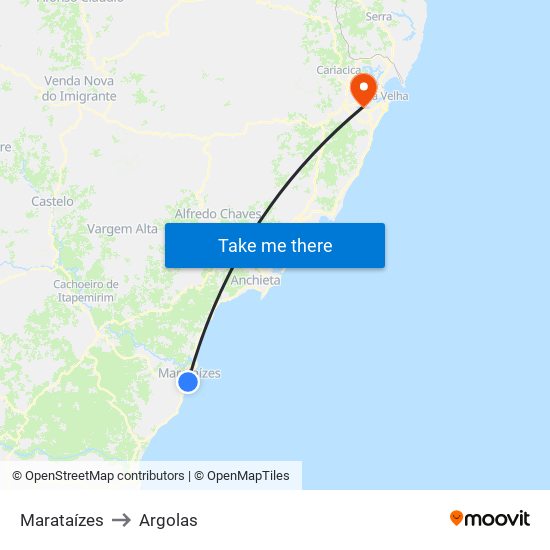 Marataízes to Argolas map
