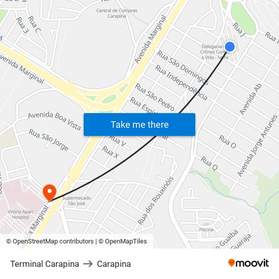 Terminal Carapina to Carapina map