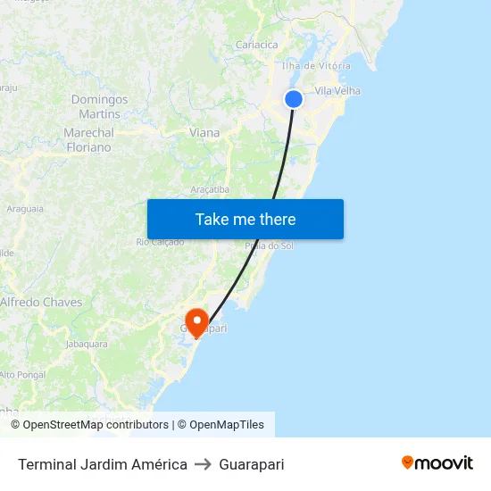 Terminal Jardim América to Guarapari map
