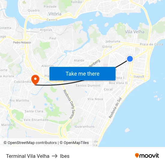 Terminal Vila Velha to Ibes map
