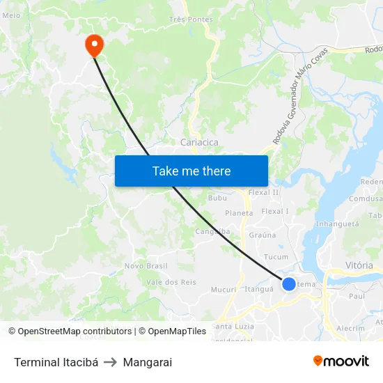 Terminal Itacibá to Mangarai map
