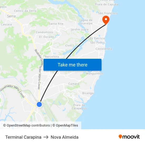 Terminal Carapina to Nova Almeida map