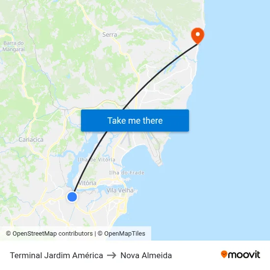 Terminal Jardim América to Nova Almeida map