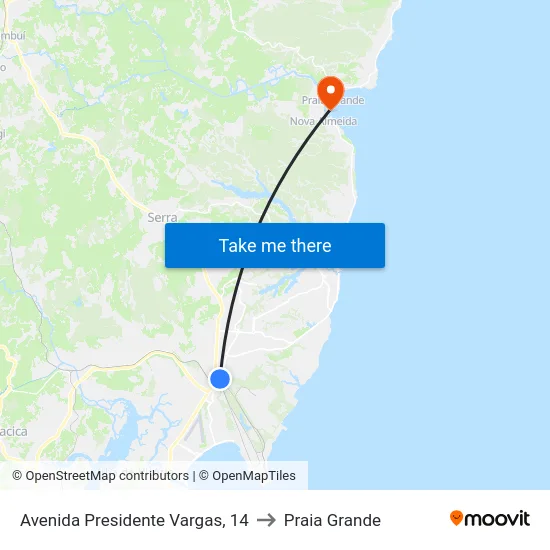 Avenida Presidente Vargas, 14 to Praia Grande map