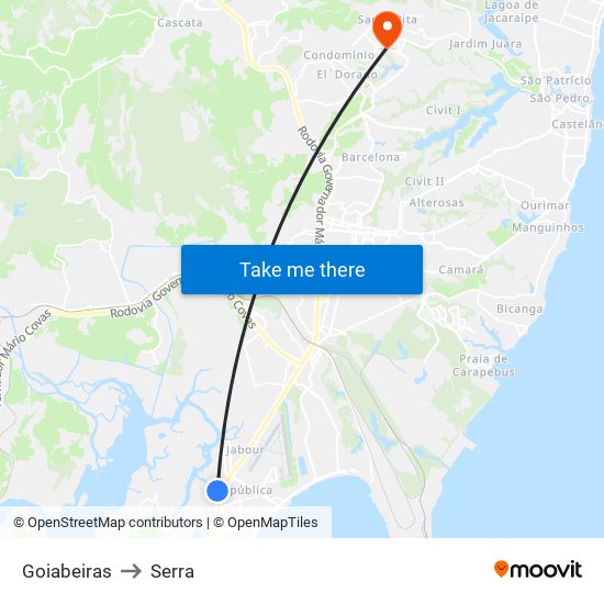 Goiabeiras to Serra map