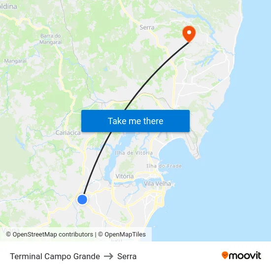 Terminal Campo Grande to Serra map