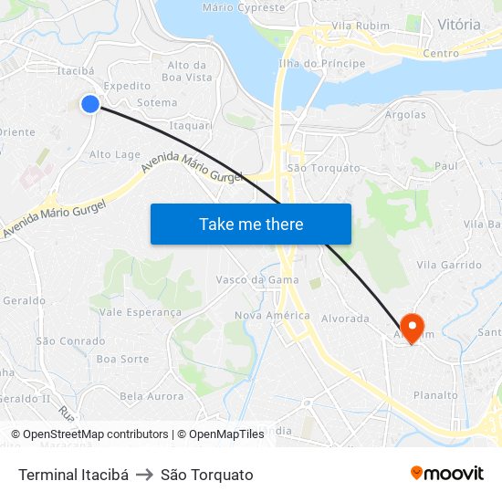 Terminal Itacibá to São Torquato map