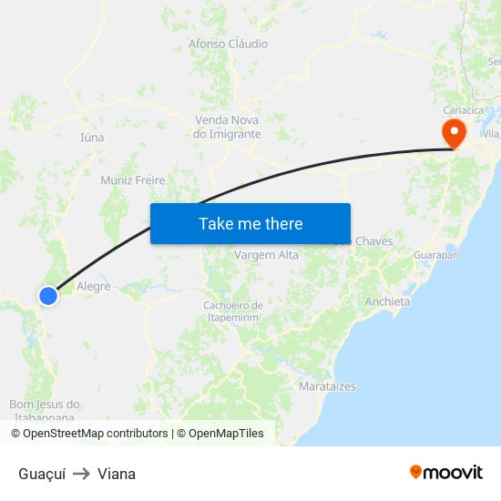 Guaçuí to Viana map