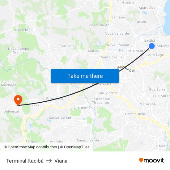 Terminal Itacibá to Viana map
