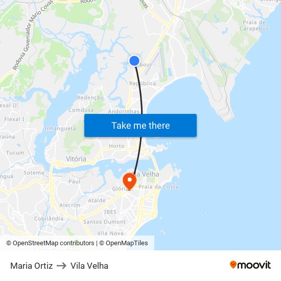 Maria Ortiz to Vila Velha map