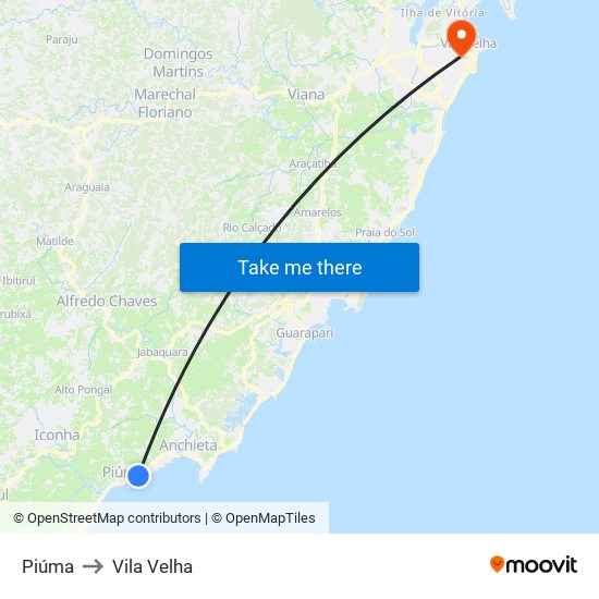Piúma to Vila Velha map