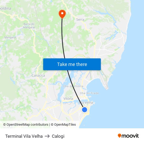 Terminal Vila Velha to Calogi map