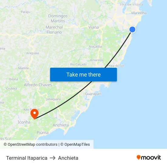 Terminal Itaparica to Anchieta map