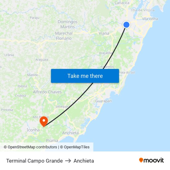 Terminal Campo Grande to Anchieta map