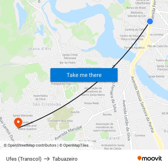 Ufes (Transcol) to Tabuazeiro map