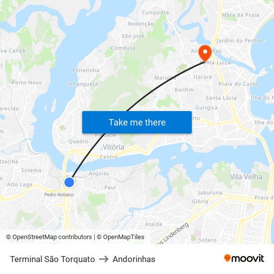 Terminal São Torquato to Andorinhas map