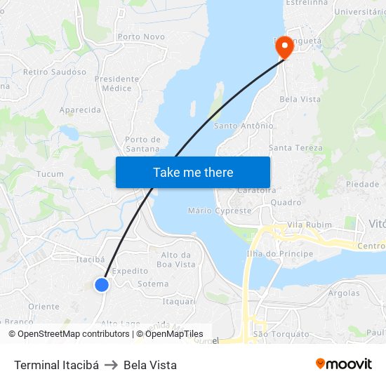 Terminal Itacibá to Bela Vista map