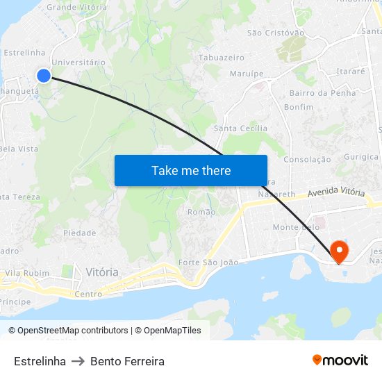 Estrelinha to Bento Ferreira map