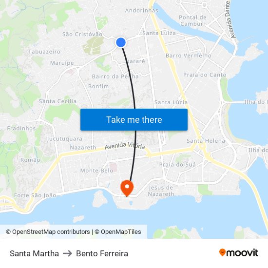 Santa Martha to Bento Ferreira map