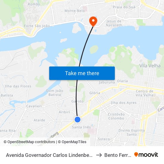 Avenida Governador Carlos Lindenberg, 1428 to Bento Ferreira map