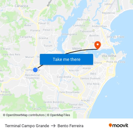 Terminal Campo Grande to Bento Ferreira map