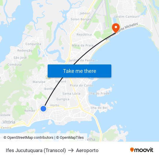 Ifes Jucutuquara (Transcol) to Aeroporto map