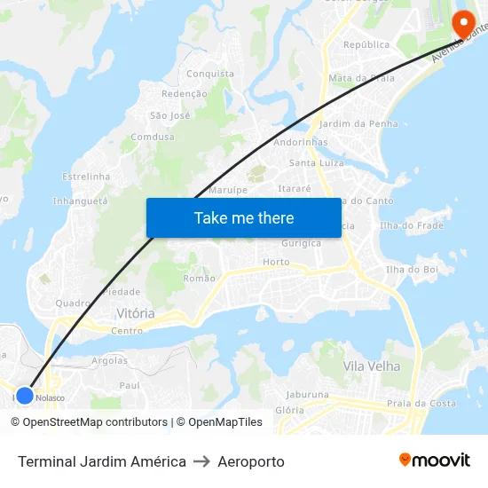 Terminal Jardim América to Aeroporto map