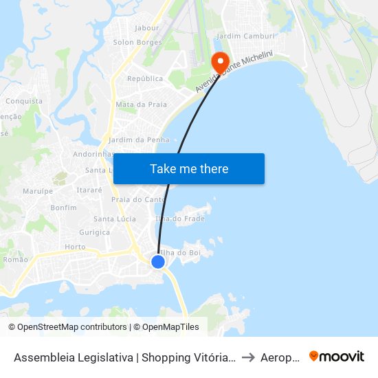 Assembleia Legislativa | Shopping Vitória (Municipal) to Aeroporto map