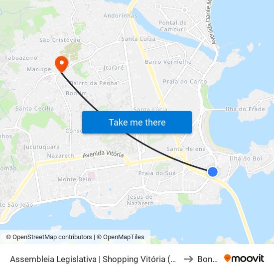 Assembleia Legislativa | Shopping Vitória (Municipal) to Bonfim map