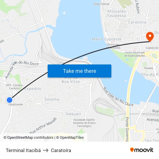 Terminal Itacibá to Caratoíra map