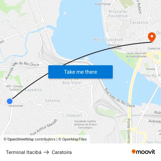 Terminal Itacibá to Caratoíra map