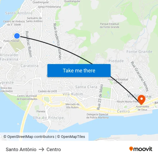 Santo Antônio to Centro map