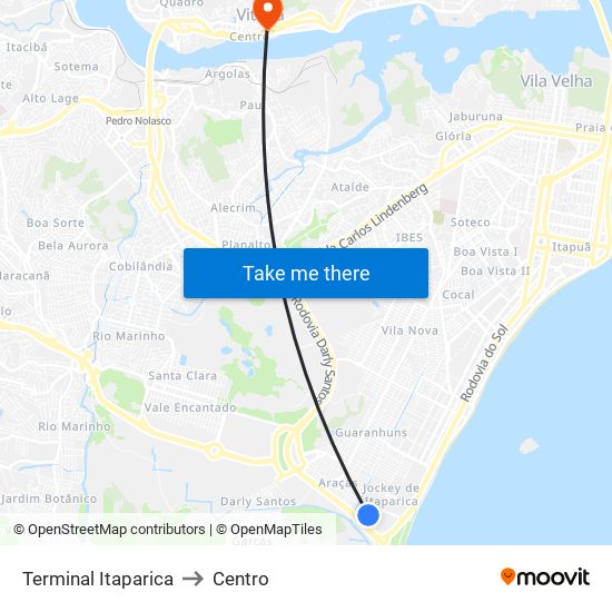 Terminal Itaparica to Centro map