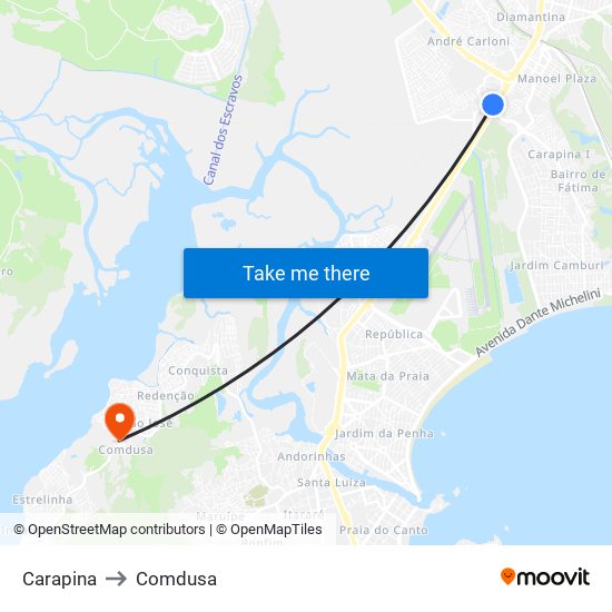 Carapina to Comdusa map