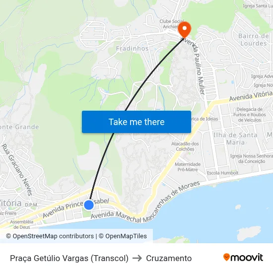 Praça Getúlio Vargas (Transcol) to Cruzamento map