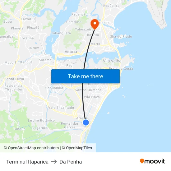 Terminal Itaparica to Da Penha map