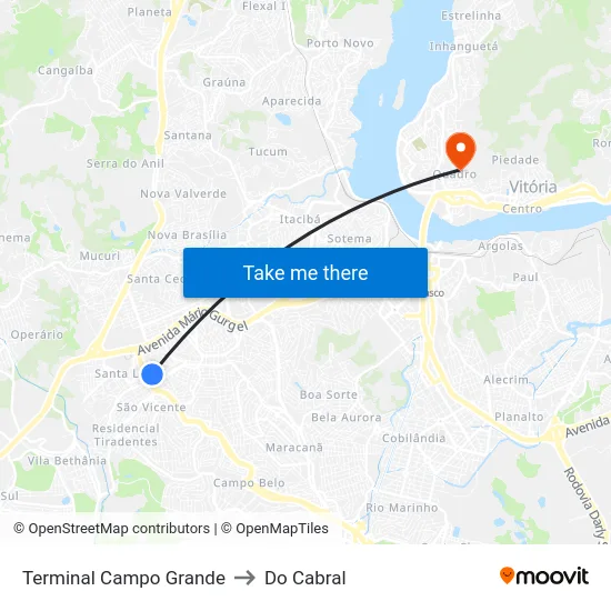 Terminal Campo Grande to Do Cabral map
