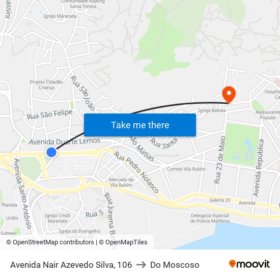 Avenida Nair Azevedo Silva, 106 to Do Moscoso map