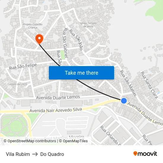 Vila Rubim to Do Quadro map