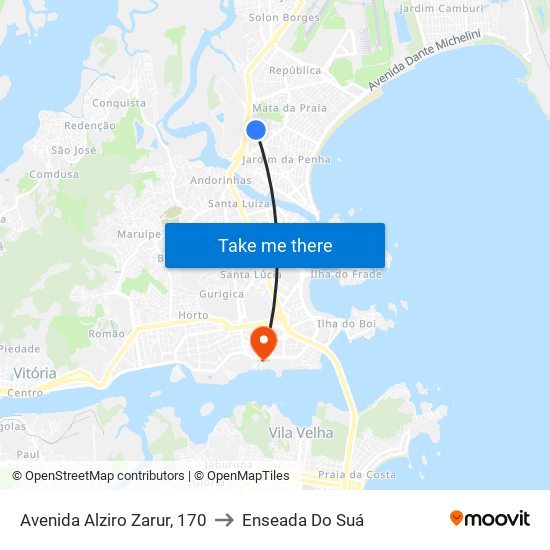 Avenida Alziro Zarur, 170 to Enseada Do Suá map