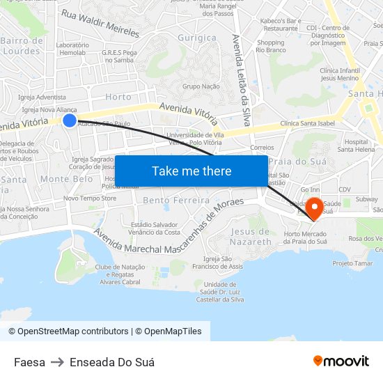 Faesa to Enseada Do Suá map