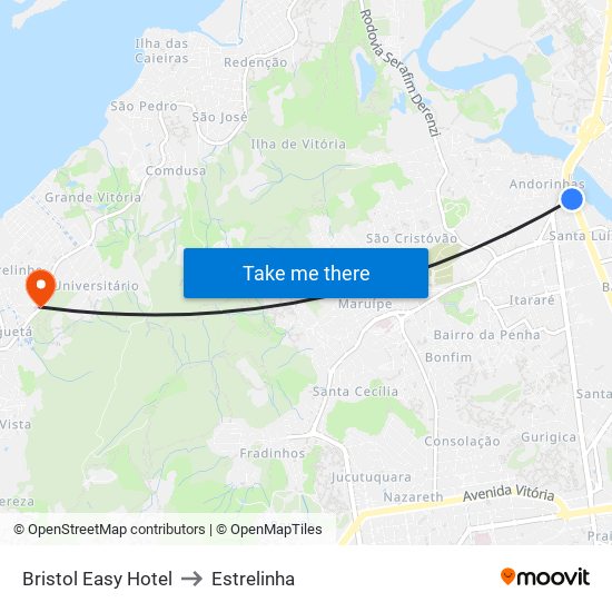 Bristol Easy Hotel to Estrelinha map