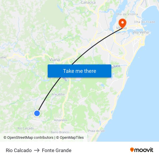 Rio Calcado to Fonte Grande map