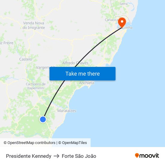 Presidente Kennedy to Forte São João map