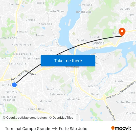 Terminal Campo Grande to Forte São João map