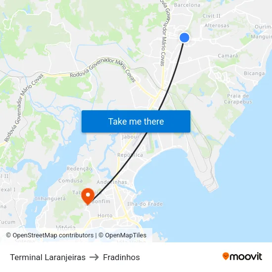 Terminal Laranjeiras to Fradinhos map